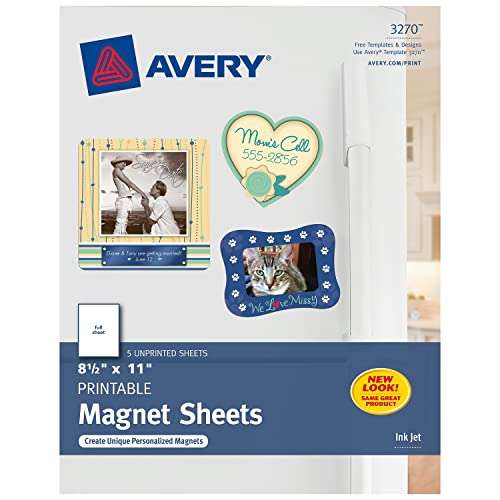 Avery 3270 Magnet Sheets, Printable, Inkjet, 8-1/2-Inch x11-Inch , 5/BX, Matte WE 1