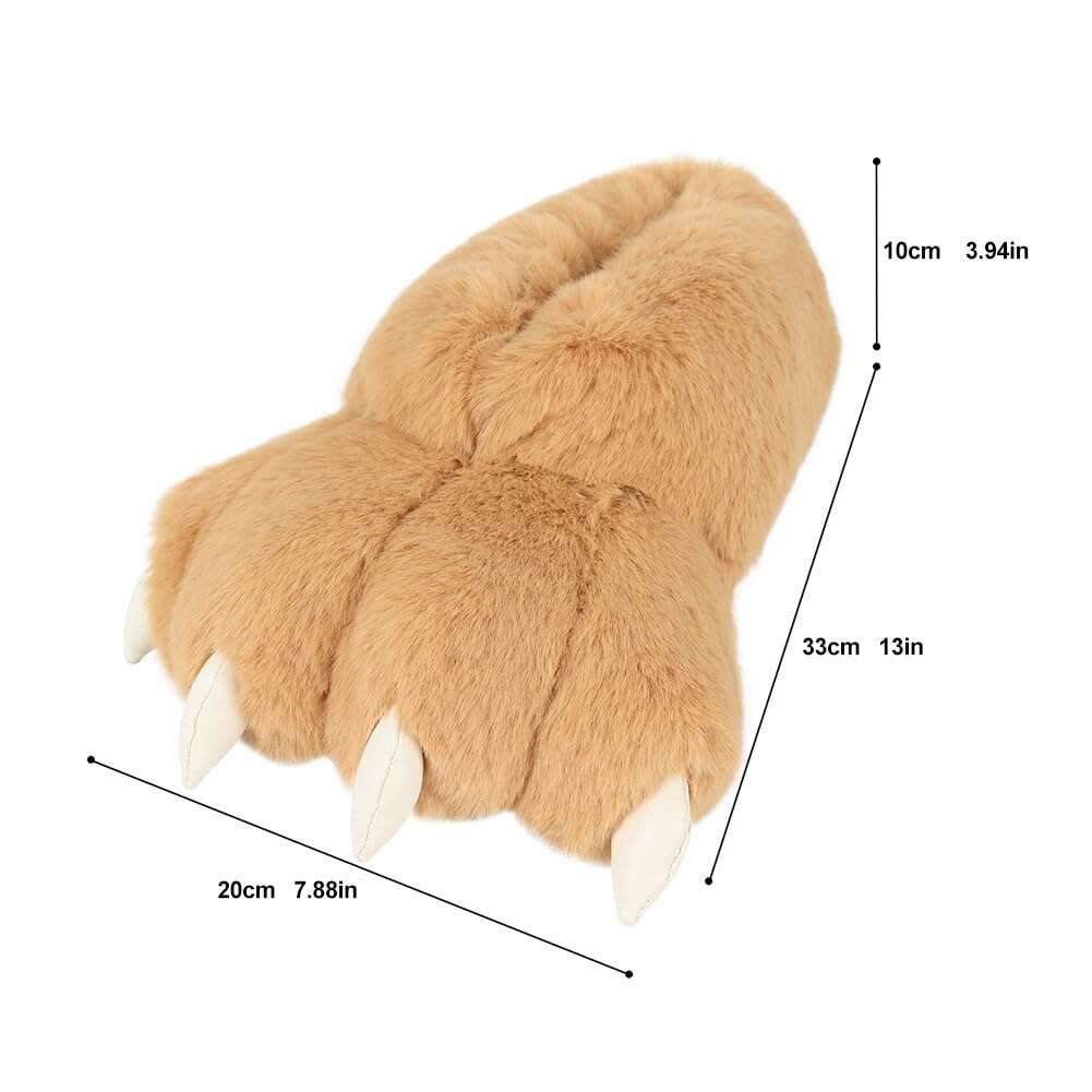 Animal Paw Slippers Plush Warm Home Closed Back Shoes Fluffy Funny Furry Bear Claw Anti Slip Slippers for Kids Boys Girls Adults Women Cosplay Holiday Indoor Winter (Camel) 3