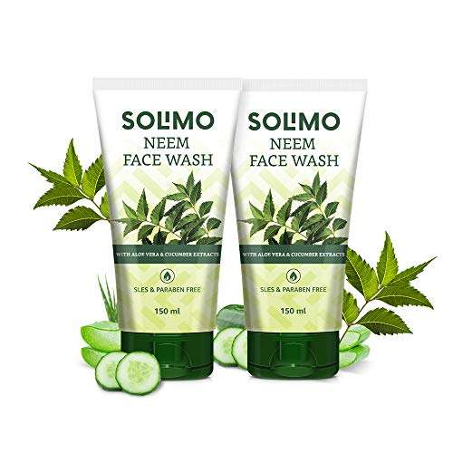 Amazon Brand - Solimo Neem Facewash with Aloe Vera & Cucumber Extracts, SLES & Paraben Free, 2 X 150 ml 1