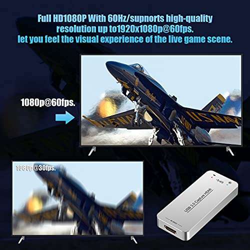 USB Capture HDMI Video Card, Broadcast Live Stream and Record, HDMI to USB Dongle Full HD 1080P Live Streaming Video Game Grabber Converter 2