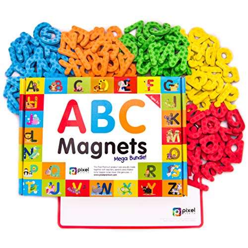Pixel Premium Magnetic Alphabet Gift Set - 142 Foam Letters & Board for Fridge - ABC Magnets for Kids Learning - Refrigerator Toys for Toddlers 3