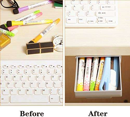 YOOUSOO Under Monitor Pen Holder Desk Pencil Drawer Organizer,2 Pcs Self-adhesive Desk Drawer Attachment Set, Pen Holder for Desk Desk Accessories and Workspace Organizers for Pens Pencils Stationery 4