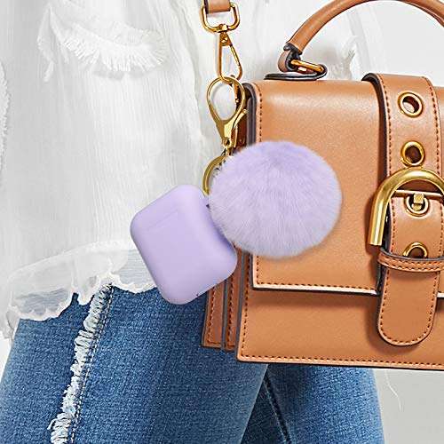 CTYBB for Airpod Case,Silicone Airpods Case Cover with Fur Ball Keychain Compatible with Apple Airpods 2/1 (Front LED Visible) 6