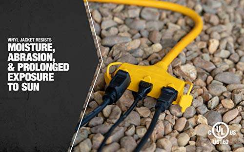 Coleman Cable 04112 12/3 Tri-Source Adapter Extension Cord, 2-Foot, Yellow 4