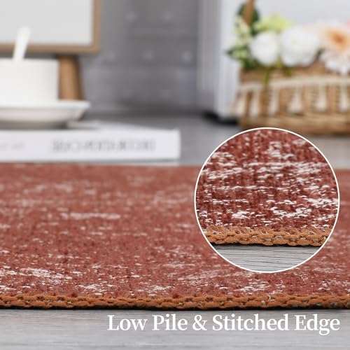 ROYHOME Machine Washable Area Rug, Modern Solid Textured Rectangular Carpet, Stain Resistant Non-Slip, Brick Red, 4' x 6' 4