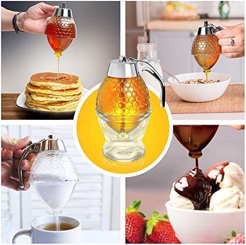 PARVY Honey Dispenser Honey Syrup Dispenser with Stand,Honey Container Syrup and Sugar Jar Pot No Drip Honey Dispenser With High Capacity (Transparent) (1Pcs) 6