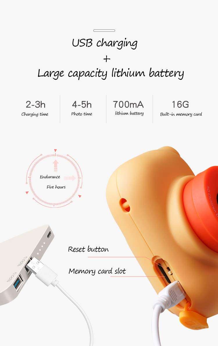 WOGQX Kids Camera Gifts Mini Rechargeable Creative DIY Children HD Digital Selfie Camera for 3-10 Year Old Kids 2.0" LCD Screen with 16GB SD Card,Yellow 4