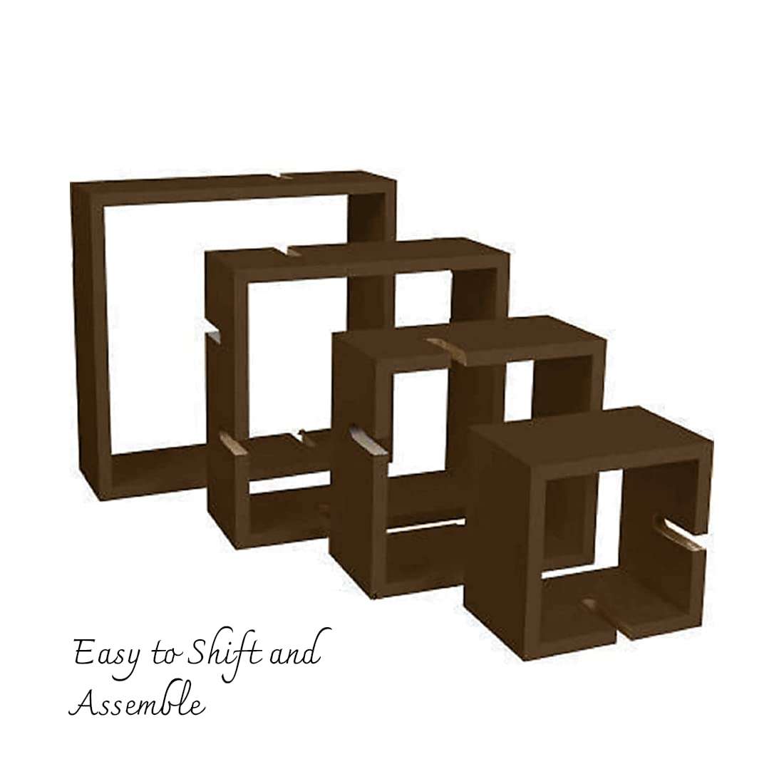 Kuber Industries Wall Shelves|Handicraft Wooden Intersecting Wall Rack|Floating Shelves Wall Décor for Living Room,Office,Set of 4,(Brown) 5