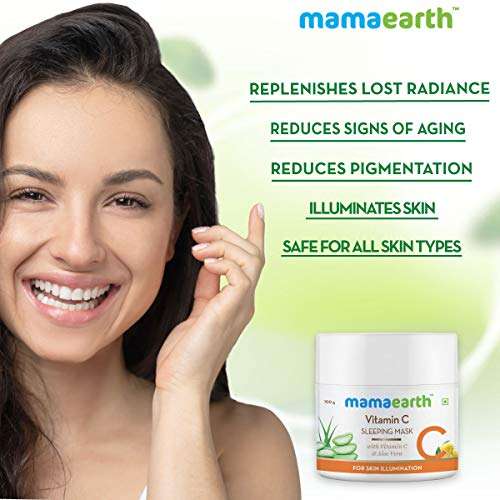 Mamaearth Vitamin C Sleeping Face Mask | Overnight Restorative Night Time Skincare | Hydrating Cream-Gel Mask for Radiant Skin | No Paraben | 3.53 Oz (100g) 3