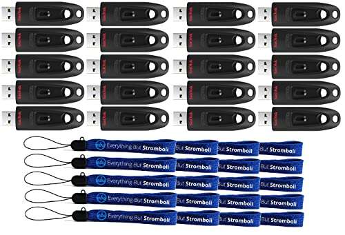 SanDisk 32GB 20 Pack Flash Drives Ultra 3.0 USB Drives for Laptop and Computer - High Performance Thumb Drives (SDCZ48-032G-U46) Pen Drive Bulk Pack Bundle with (20) Everything But Stromboli Lanyards 1