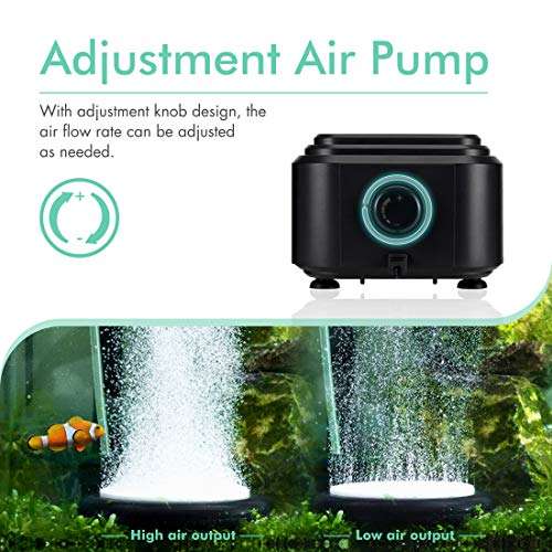 hygger Quietest Aquarium Air Pump, Adjustable Oxygen Pump 2 Air Outlets Ultra Silent Powerful Aerator Pump Up to 600Gallon Fish Tank 255GPH 10W 3