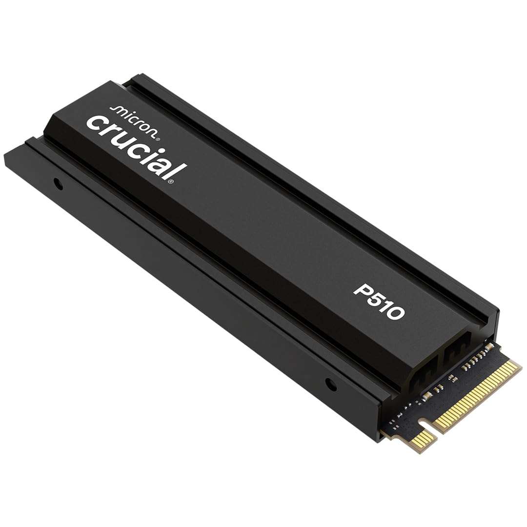 Crucial P510 PCIe Gen5 NVMe 1TB SSD with Heatsink, Up to 11,000MB/s, TLC NAND, Laptop & Desktop (PC) Compatible, for Gamers & Creatives, Solid State Drive – CT1000P510SSD5-01 1