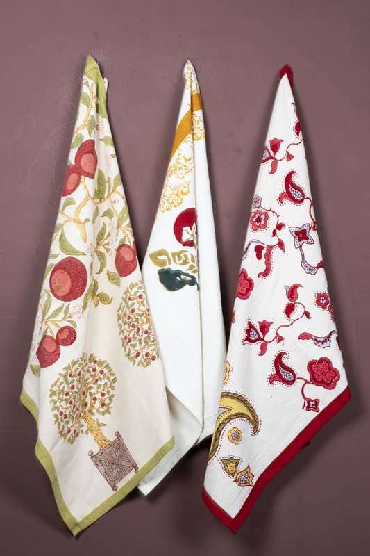 Contrast Living Rubina Hand Block Printed Kitchen Towel / Dish Towel / Hand Towel Multi Color Set of 3 Pcs 1