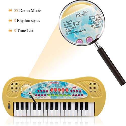 aPerfectLife Kids Piano Keyboard, 32 Keys Multifunction Portable Toy Piano Electronic Music Keyboard Instrument for Early Learning Educational (Yellow) 3