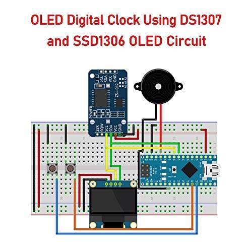 WayinTop Real Time Clock Kit with Tutorial for Arduino, DS3231 AT24C32 Clock Module + Micro SD Card Driver + Nano V3.0 Development Board + OLED 128X64 Display + Buzzer + Breadboard Jumper Wires 2