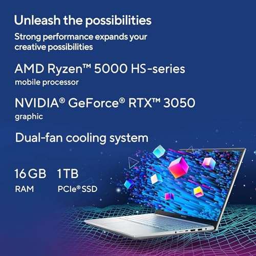ASUS Vivobook Pro 15 OLED, AMD Ryzen 7 5800H, 15.6" (39.6 cm) OLED, Creator/Gaming Laptop, Thin & Light Laptop (16GB/1TB SSD/4GB RTX 3050/Win11/Fingerprint/Silver/1.65 kg),M3500QC-L1712WS 3