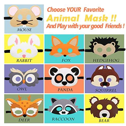 CiyvoLyeen Forest-Friends Animals Felt Masks 10 pcs Woodland Creatures Animal Cosplay Zoo Camping Themed Party Favors Supplies for Boys or Girls 5