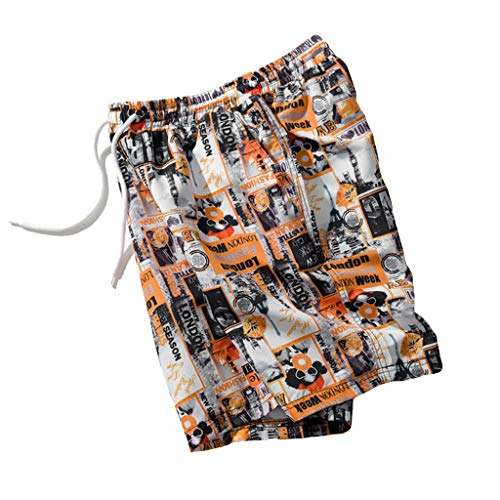 Hmlai Clearance Men's Summer Fashion Casual Elastic Waist Drawstring Color Collision Loose Beach Sport Shorts Swim Trunks (L, Yellow) 3