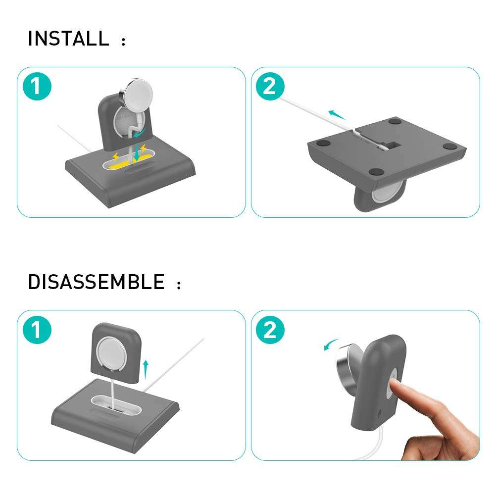 Delidigi iWatch Charging Stand Dock ABS Desktop Holder Accessories [Adapter NOT Included] Compatible with Apple Watch Series SE/6/5/4/3/2/1(44/42/40/38mm), Supports Nightstand Mode (Dark Grey) 5