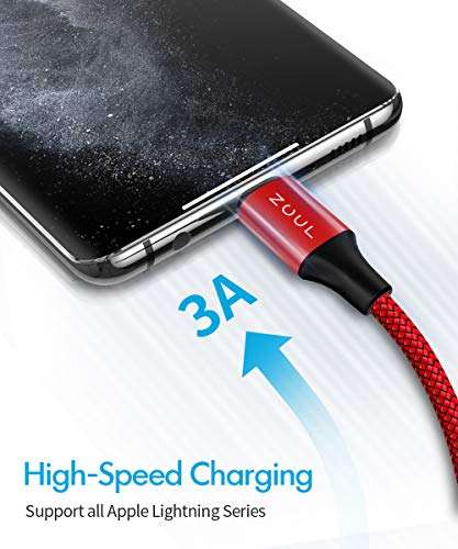 Zoul USB to Lightning Nylon Braided Fast Charging and Data Sync Cable Compatible for iPhone 14, 13, 12, 11, X, XR, XS, XS Max, 8, 7, 6, iPad Air/Pro/Mini (1M, Red) 4