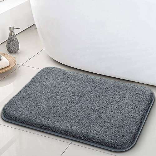 BSPS Pack of 2 Shaggy Bathroom Rugs and Shower Mats Non Slip, Washable Microfiber Rug Super Absorbent Water Soft Rugs Mat for Bathtub, Floor, Kitchen, Living Room, Entrance (60 X 40 cm, Grey) 3