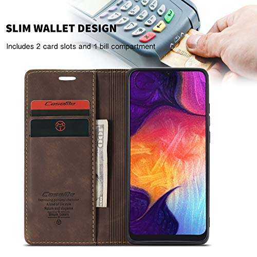 Galaxy A50 Case,Bpowe Leather Wallet Case Classic Design with Card Slot and Magnetic Closure Flip Fold Case for Samsung Galaxy A50 (Coffee) 3