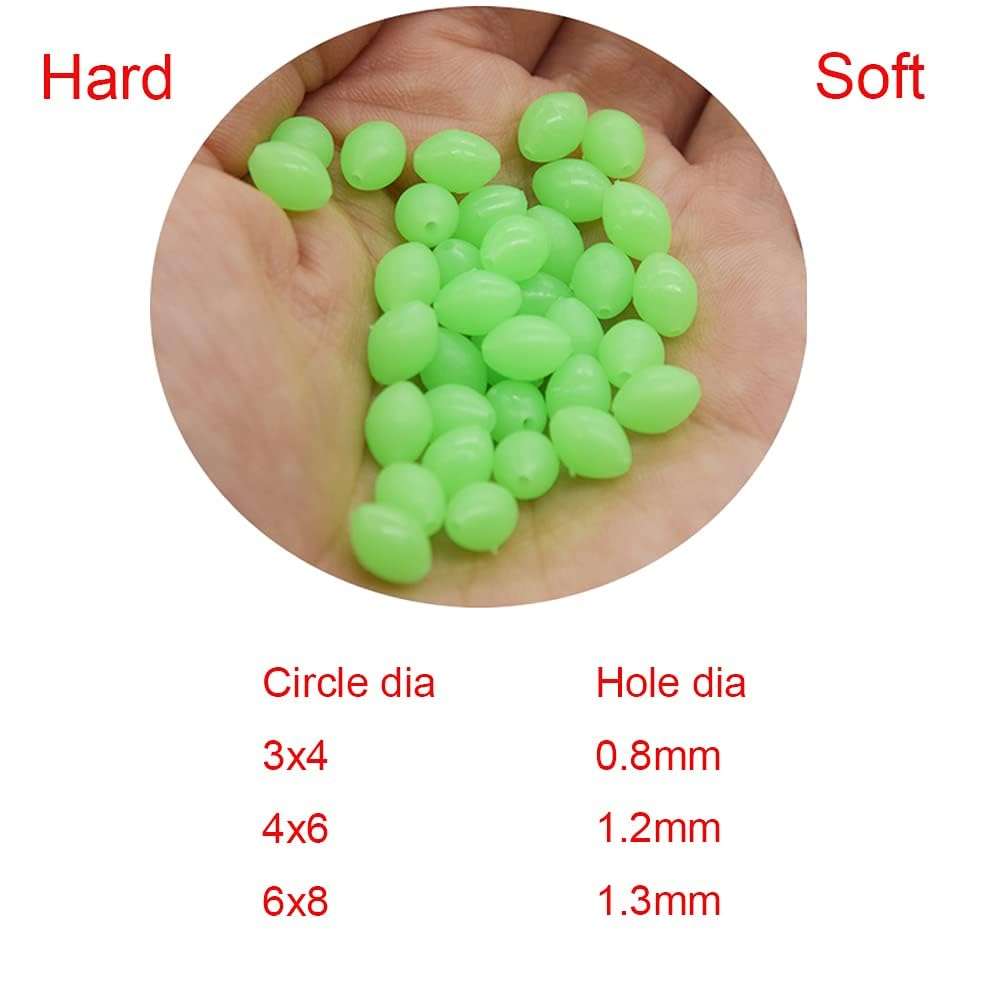 NA 1000pcs/lot Green Glow Fishing Beads Eggs Plastic Luminous Oval Egg Bead Tool Jigs Rigging Soft/Hard Artificial Fishing Tackle Tools Eggs Sea Fishing Lure Tackles (Hard(4mmx6mm) 1000pcs) 3