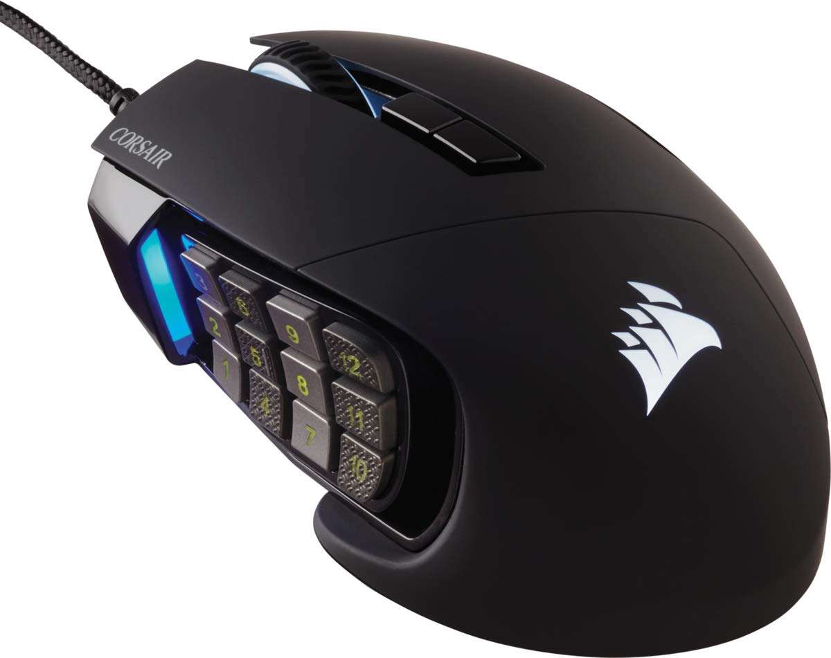 Corsair Scimitar Elite RGB Optical MOBA/MMO Gaming Mouse (18000 DPI Optical Sensor, 17 Programmable Buttons, 4-Zone RGB Multi-Colour Backlighting, Contoured Shape, On-Board Storage) - Black
