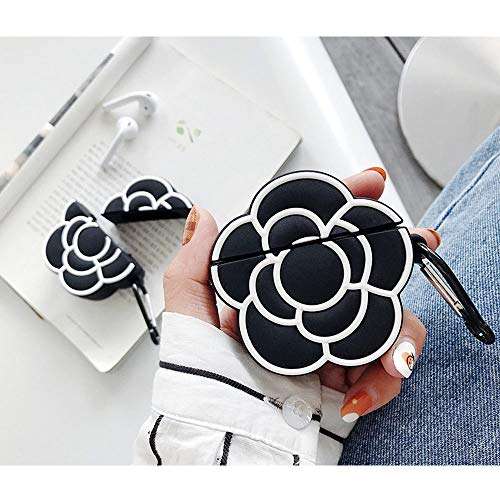 ONGHSD for Airpods Case Cover,Cute 3D Camellia Flower Silicone Cover for Apple Airpods 1 2 Case Earphone Cover for Airpod Floral Pattern with Keychain Gift for Girls Kids or Woman 1