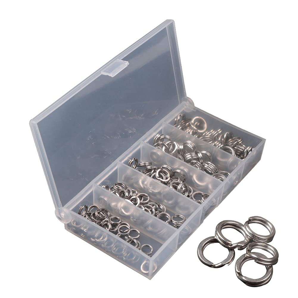 esowemsn A Box of 200pcs Stainless Steel Fishing Split Rings Double Fishing Lure Rings Kit Wire Snap Ring Fishing Lures Hook Connector 6-9mm Split Rings 1