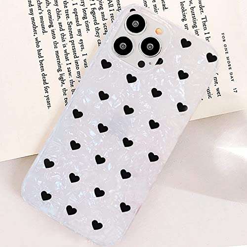 J.west Luxury Cute Black Love Heart Design Sparkle Bling Pearly Print Flexible Soft Silicone Protective Phone Case Cover Girls Women (Love) 3