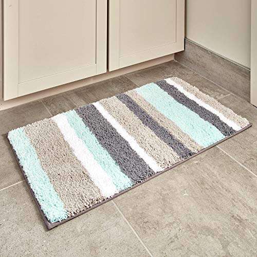 iDesign Stripz Bath, Machine Washable Microfiber Accent Rug for Bathroom, Kitchen, Bedroom, Office, Kid's Room, 21" x 34", Mint and Gray 2