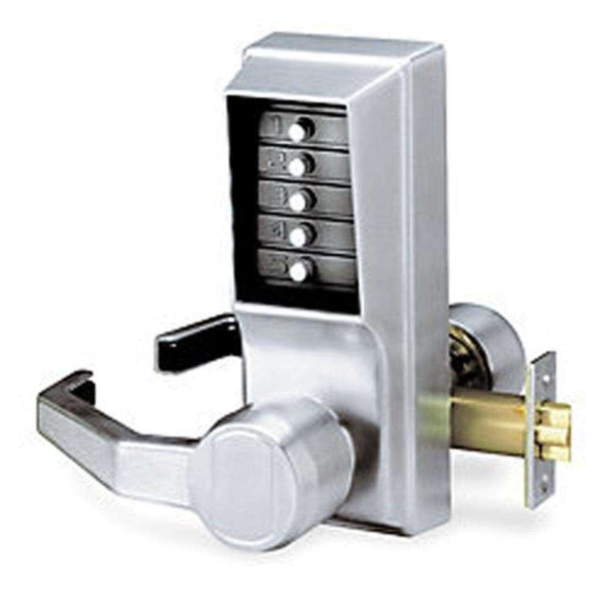 Simplex LL103126D Kaba L1000 Series Metal Mechanical Pushbutton Combination Lock with Lever, 13mm Throw Latch, Floating Face Plate, 70mm Backset, Satin Chrome Finish, Left Hand 2