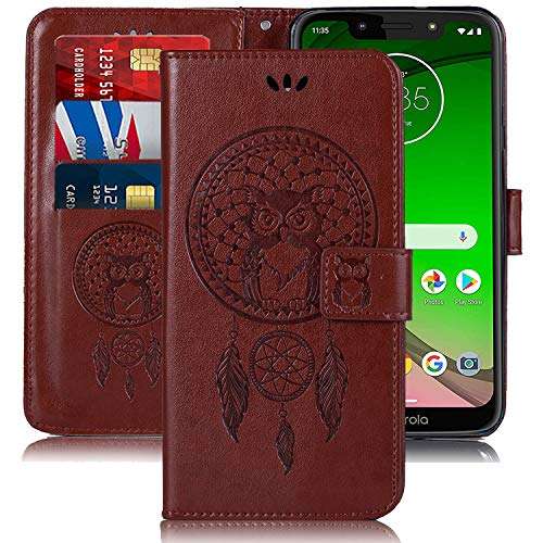 Sidande for Moto G7 Play Case, for Moto G7 Optimo Case, [Wrist Strap] Luxury PU Leather Wallet Flip Protective Phone Case Cover with Card Slots and Stand for Motorola Moto G7 Play Phone Brown 1