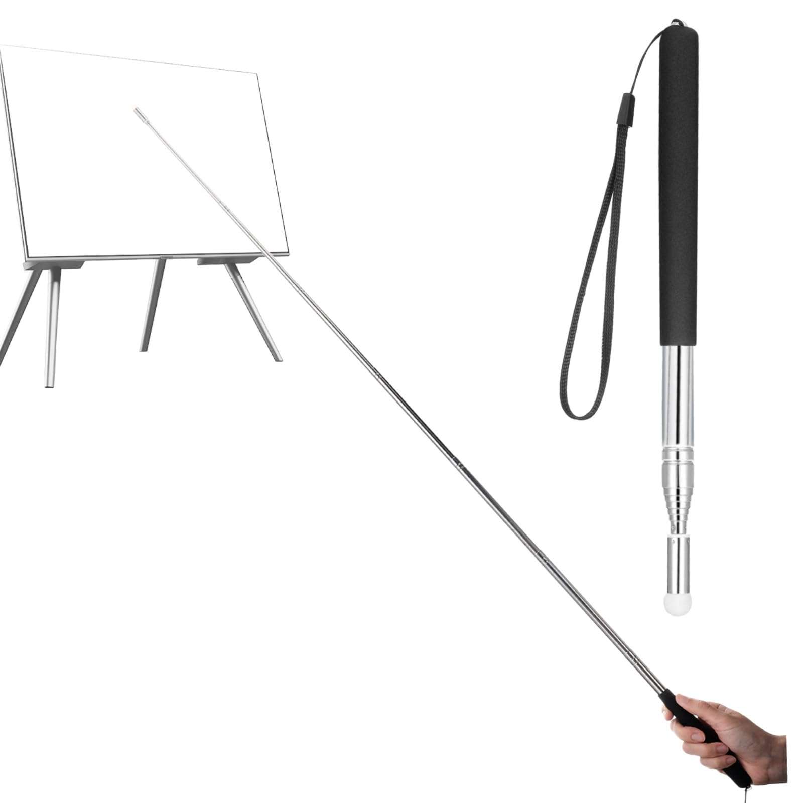 Gjinxi Teacher Pointer Stick with Hand Lanyard, Telescopic Pointer for Classroom Teaching Kid Reading, Retractable Whiteboard Pointer Extendable Presentation Pointer 39.37''