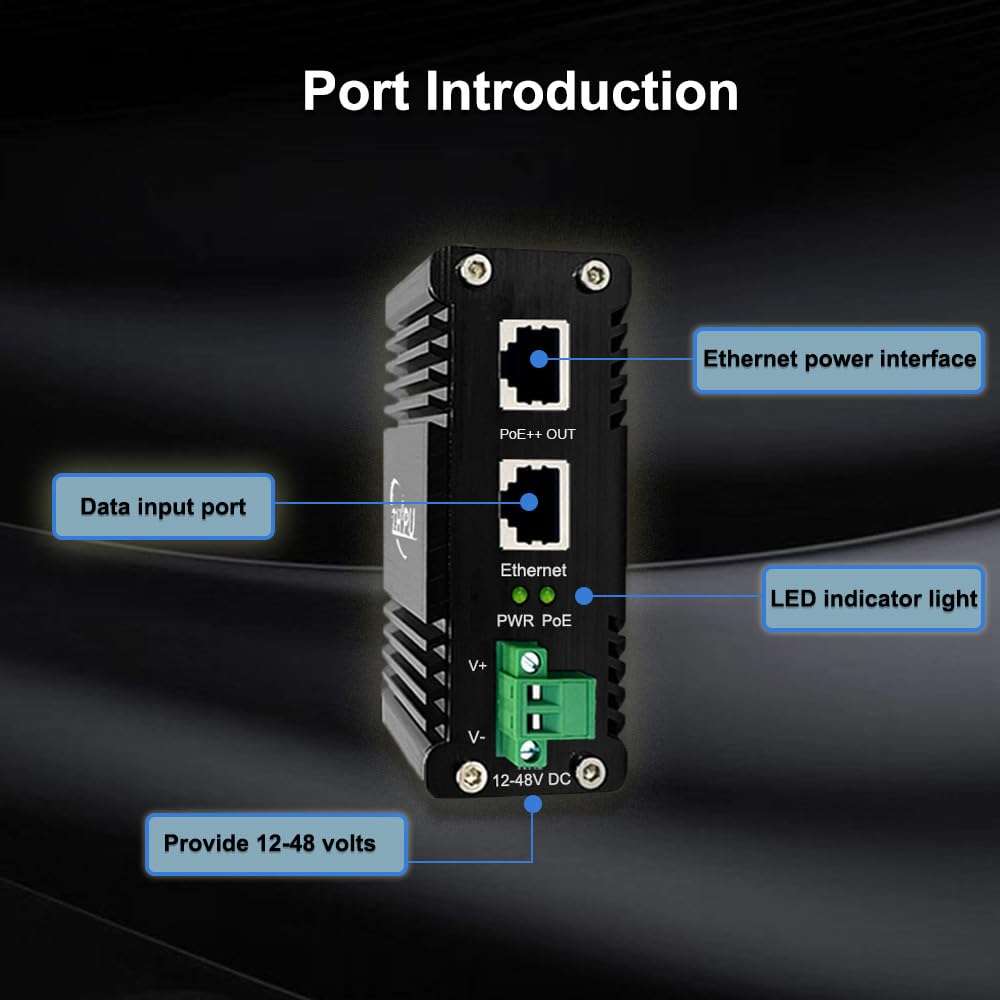 Industrial 95W Gigabit PoE++ Injector (IEEE 802.3bt/at) - 12-48VDC Hardened Adapter, DIN/Wall Mount for IP Cameras, Wireless APs, Security Systems & IoT Devices, 10/100/1000Mbps Auto-Sensing 4