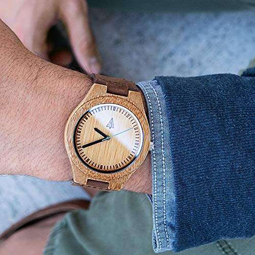 Treehut Wooden Watches for Men, Great Japanese Quartz Movement, Analog Stylish Watch with Adjustable Stainless Steel Clasp, Buckle, Leather Straps Wrist Wood Watch Made from Wood, Relojes para Hombre 3