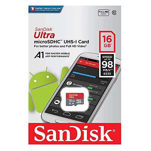 SanDisk Ultra 16GB MicroSD HC Class 10 A1 UHS-1 Mobile Memory Card up to 98MB/s Read Speed (SDSQUAR-016G) with USB 3.0 Dual Slot MemoryMarket MicroSD & SD Memory Card Reader and Memory Market Wallet 2