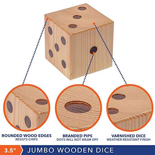 Rally and Roar Giant Backyard Varnished Wood Dice Set - Six 2.5" Dice, Scorekeeper and Carry Bag 4