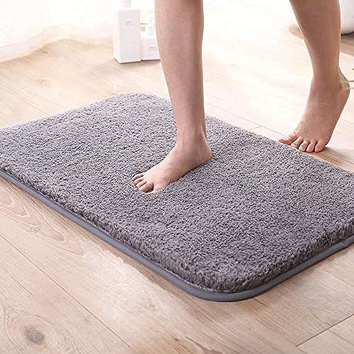 SIWAN 1PC Anti Slip Bath Mat Extra Soft and Absorbent Microfiber Rug for Home, Bathroom, Bedroom, Hall (Grey / 40x60 cm) 1