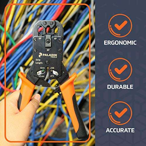 Paladin Tools PA1530R PRO MOD Data & Phone Crimper | POE Ethernet RJ11 RJ45 RJ22 Professional Crimper | CAT5 CAT5E CAT6 3