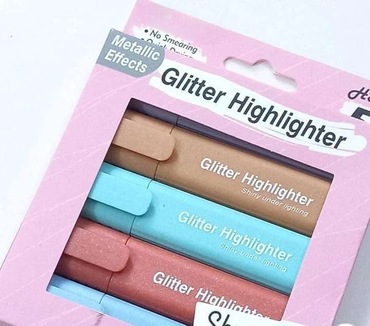 kreni Glitter Highlighter Pens in Fluorescent Colors School Stationary | Marker Pens with Shiny Effects | Set of 6 5