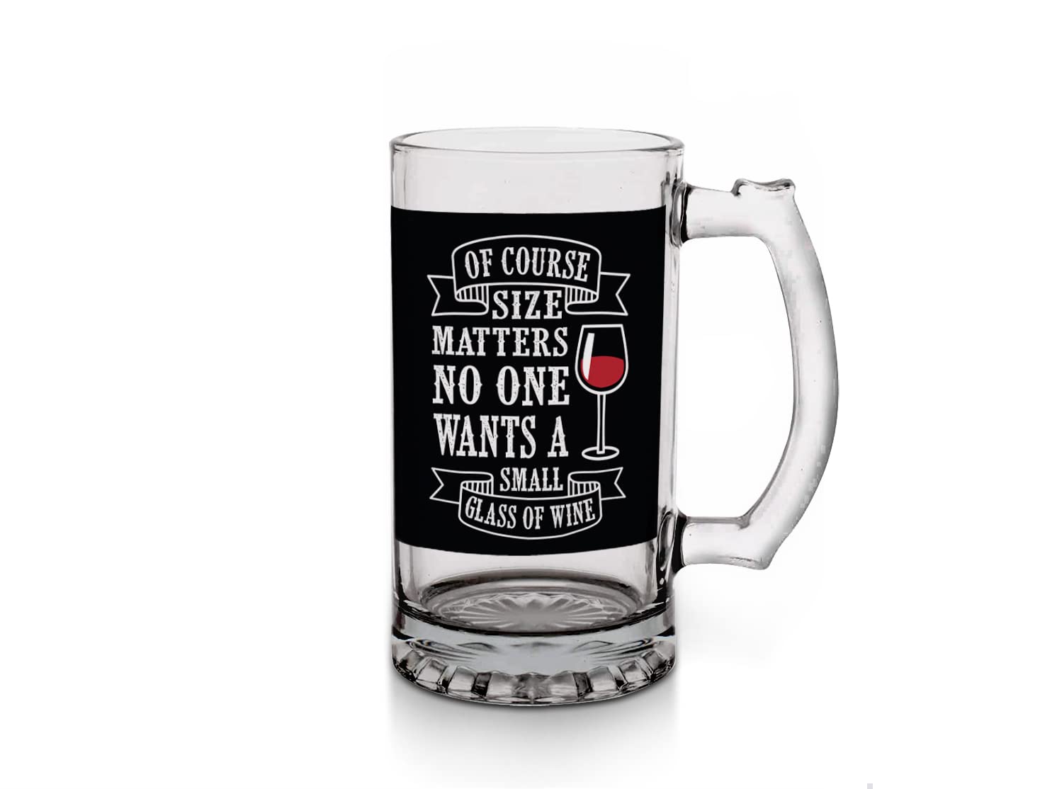 Khakee Gifts of Course Size Matters no one Wants | Printed Glass Beer Mug with Handle Funny Quotes | Gift for Son, Dad, Brother, Husband, Friends - White 16oz [470ml]