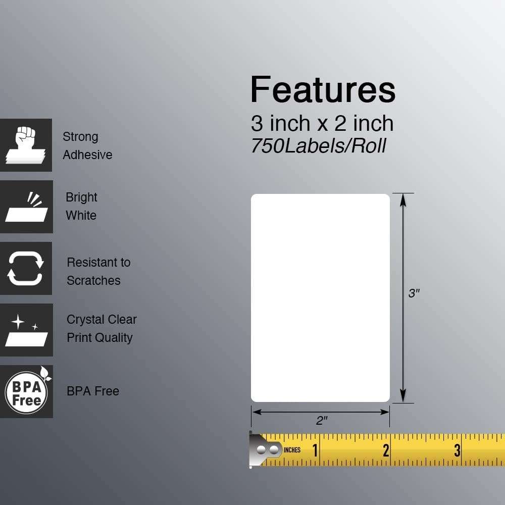 SECUREMENT Direct Thermal Barcode Labels Stickers (3x2 Inch / 75x50 mm) 1000 Labels/Roll (4 Rolls) 3