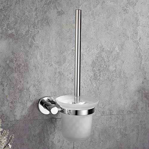Royal H&H Bathroom Brass Toilet Brush and Holder Polished Chrome Wall Mount, Rustproof Solid Brass & Frosted Glass for Bath Storage 3
