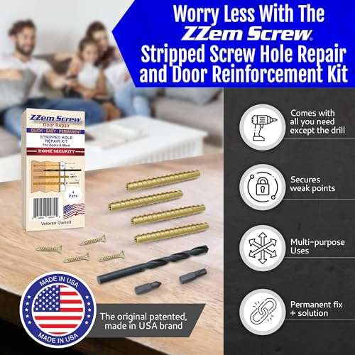 ZZem Screw 4-pk - #9x3-Permanent Door Hinge Repair Kit - Easy Stripped Screw Hole Repair - Reinforce Door Hinges, Strike Plates and Door Jamb Repair - Repair Stripped Hinge Screws in Minutes! 6