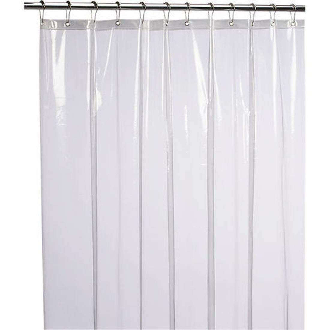 Fabfurn™ Set of 2 Transparent PVC Shower Curtains (0.15 mm) , AC Curtain with Hooks - 9 Feet 6