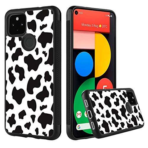 KANGHAR Google Pixel 5 Tire Cow Black White Slim Anti-Scratch Shockproof Skid Outline Durable PC Layer TPU Bumper Anti-Dropping Full Body Protection Cover -6 Inch 1