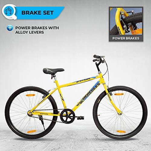 Hercules Dynor Rf 26T Single Speed Road Cycle ( Canary Yellow ,Ideal For : 12+ Years ,Brake : V Brake, Frame: 18 Inches Steel) Ideal For : Unisex Adult, Rigid 2