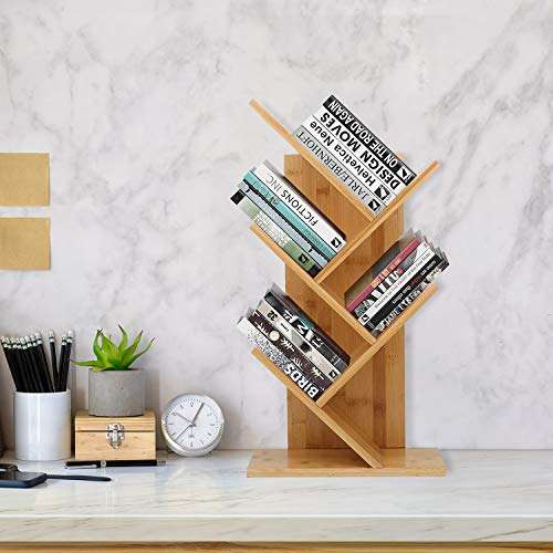 JIIKOOAI Tree Bookshelf Book Rack, Display Storage Bookcase,Magazine Rack, Multi-Tier Floor Free Standing Wood Bookshelf 4 Tier Decor Bookshelf for Living Room, Home Office 3